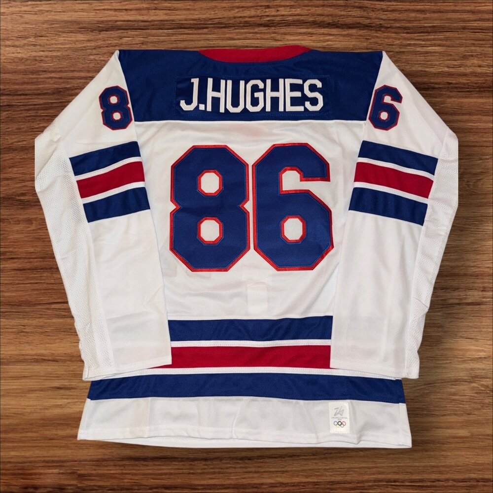 JACK HUGHES TEAM USA WHITE OLYMPIC JERSEY BRAND NEW FULLY STITCHED!!